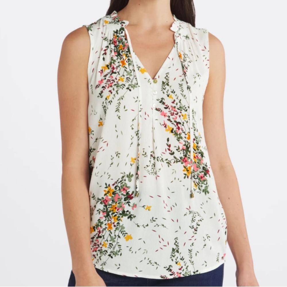 White Floral Sleeveless Top (multicolor)